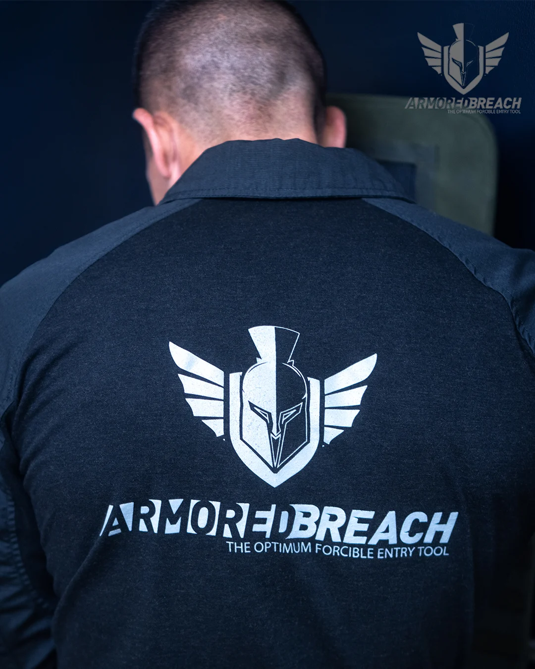 Armored Breach logo displayed on an operator training shirt